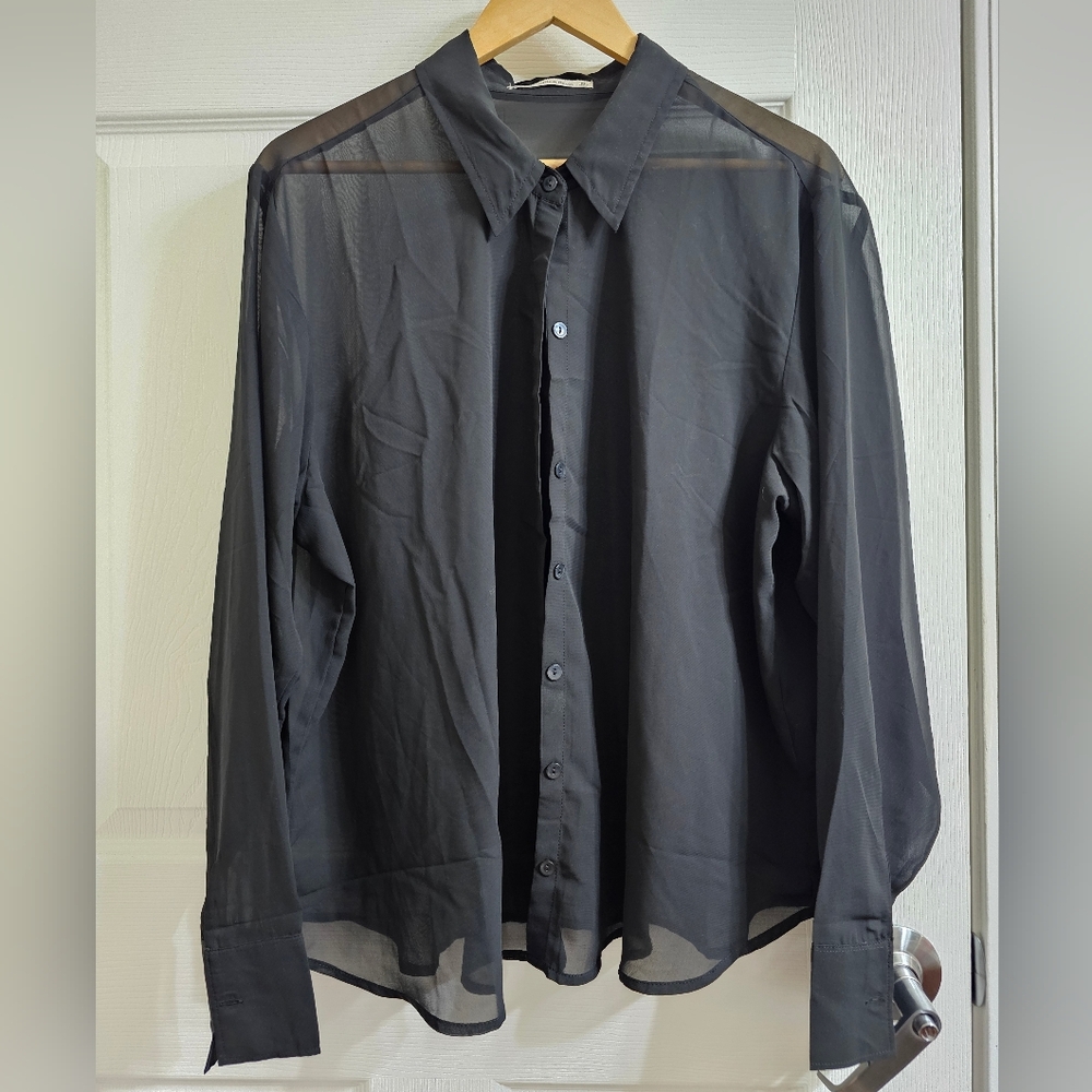 Abercrombie & Fitch Black Sheer Button Down Shirt
